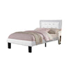 Mannie Twin Bed w Silver Trim | White Button Tufted Faux-Leather