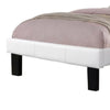 Mannie Twin Bed w Silver Trim | White Button Tufted Faux-Leather BM341066