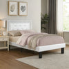 Mannie Twin Bed w Silver Trim | White Button Tufted Faux-Leather