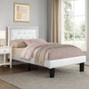 Mannie Twin Bed w Silver Trim | White Button Tufted Faux-Leather