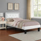 Mannie Twin Bed w Silver Trim | White Button Tufted Faux-Leather