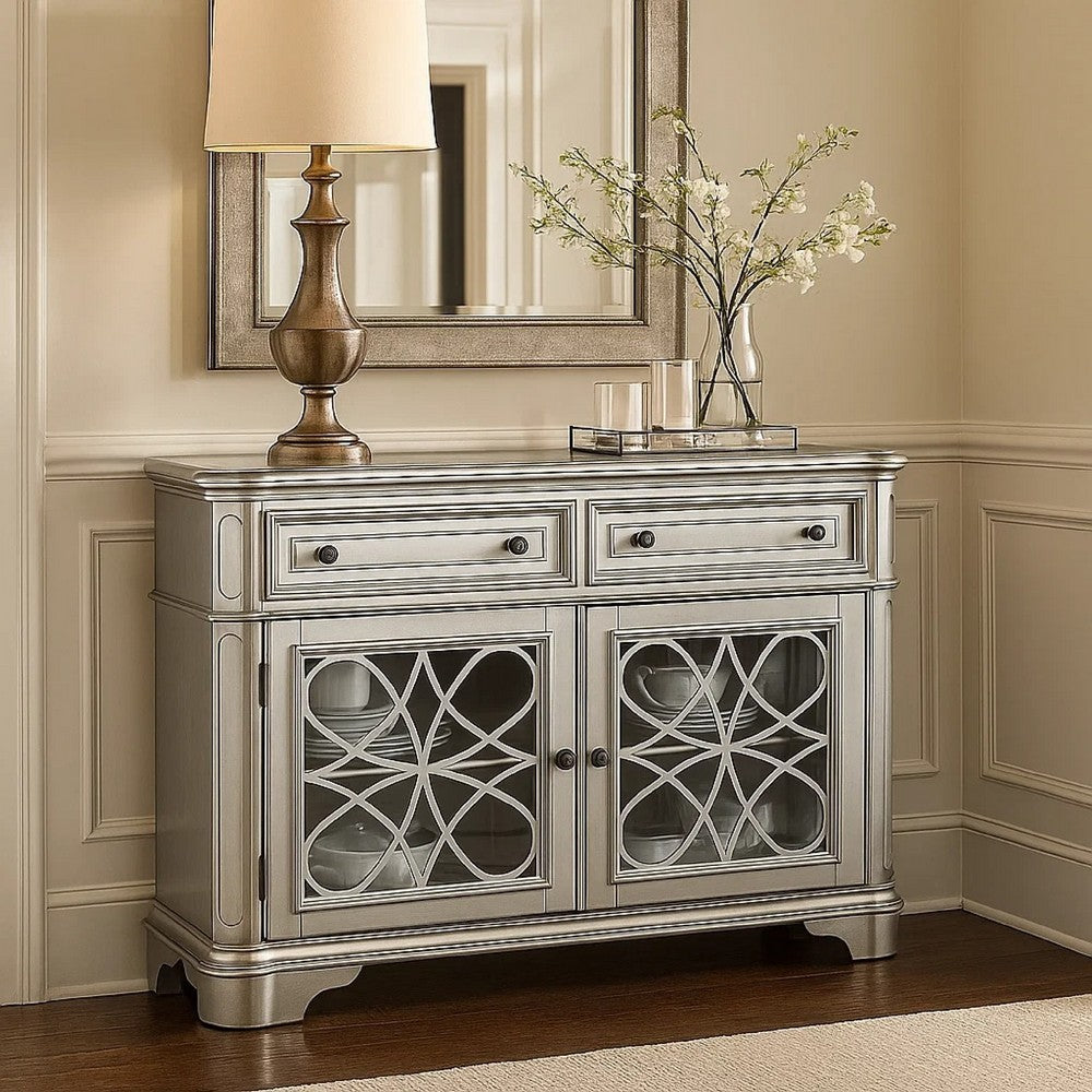 Garry Sideboard Buffet Console | 2 Drawers | Cabinets | Silver Wood | 56"