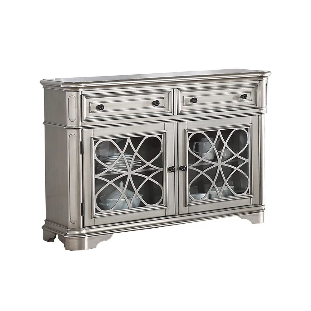 Garry Sideboard Buffet Console | 2 Drawers | Cabinets | Silver Wood | 56"