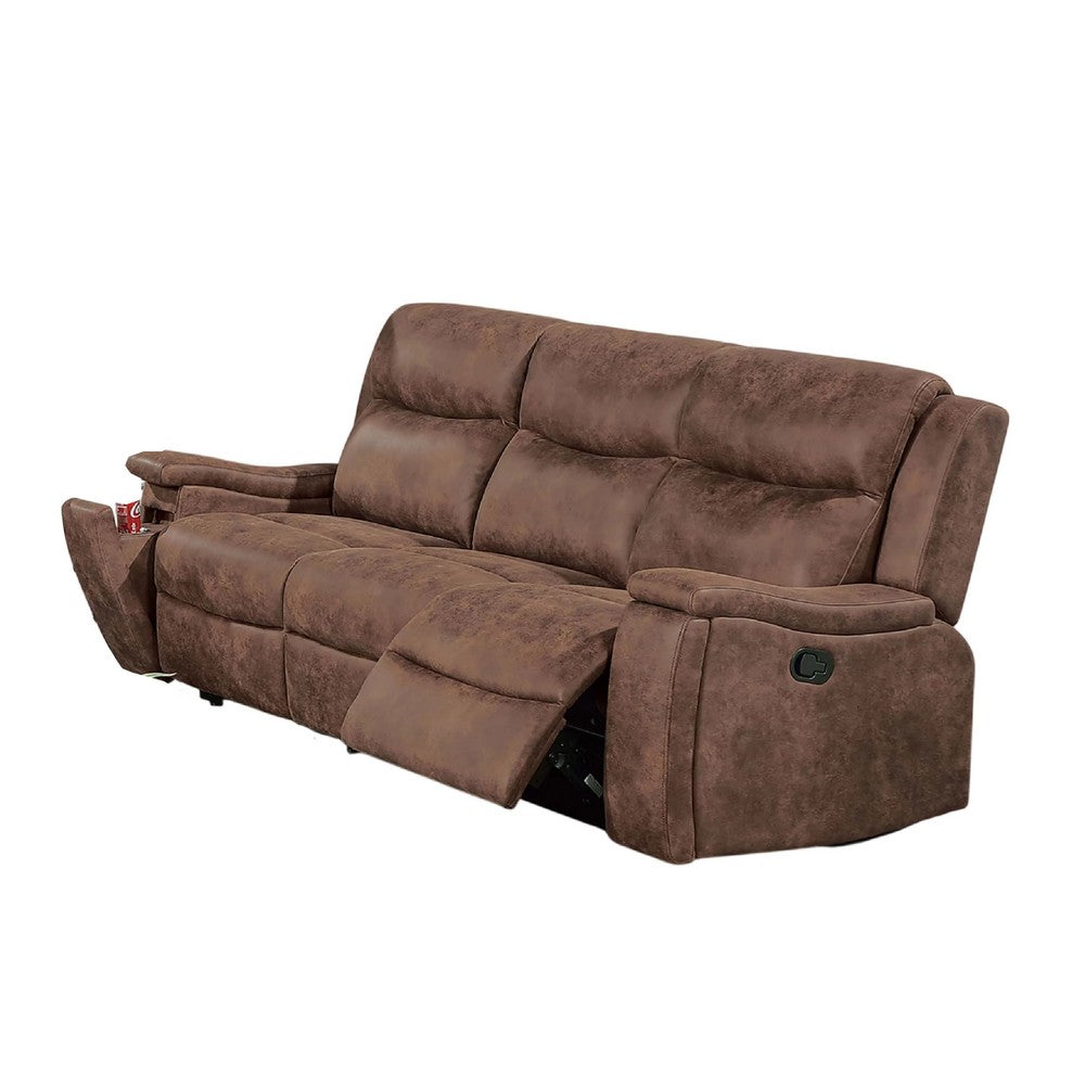 Verra Reclining Sofa w Cupholders | Walnut Brown Faux Leather | 80"