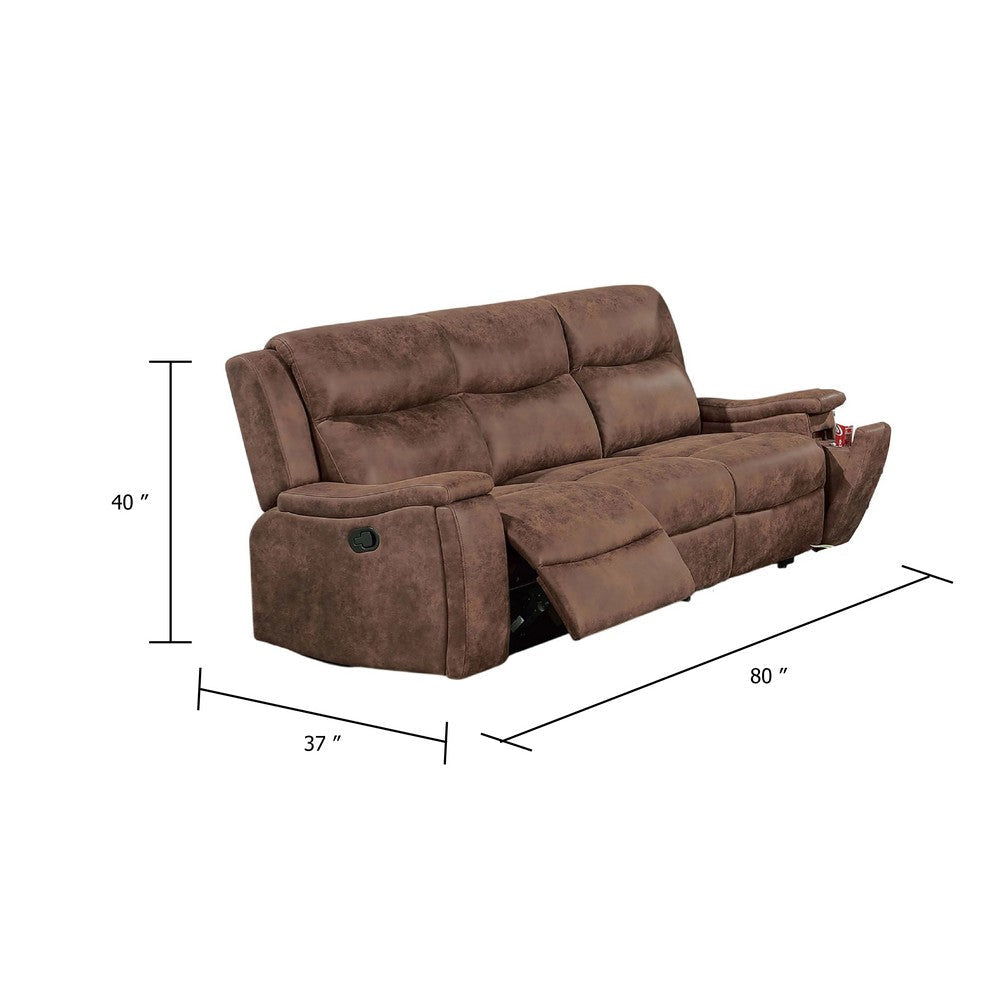 Verra Reclining Sofa w Cupholders | Walnut Brown Faux Leather | 80’’ BM341069