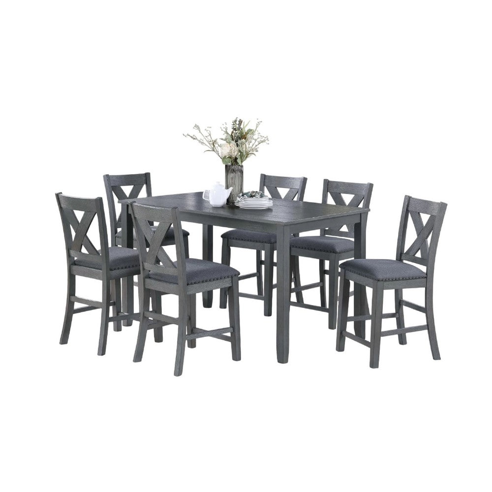 Carla 7pc Counter-Height Dining Table & 6 Chairs Set | Gray Wood