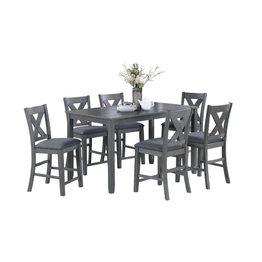 Carla 7pc Counter-Height Dining Table & 6 Chairs Set | Gray Wood