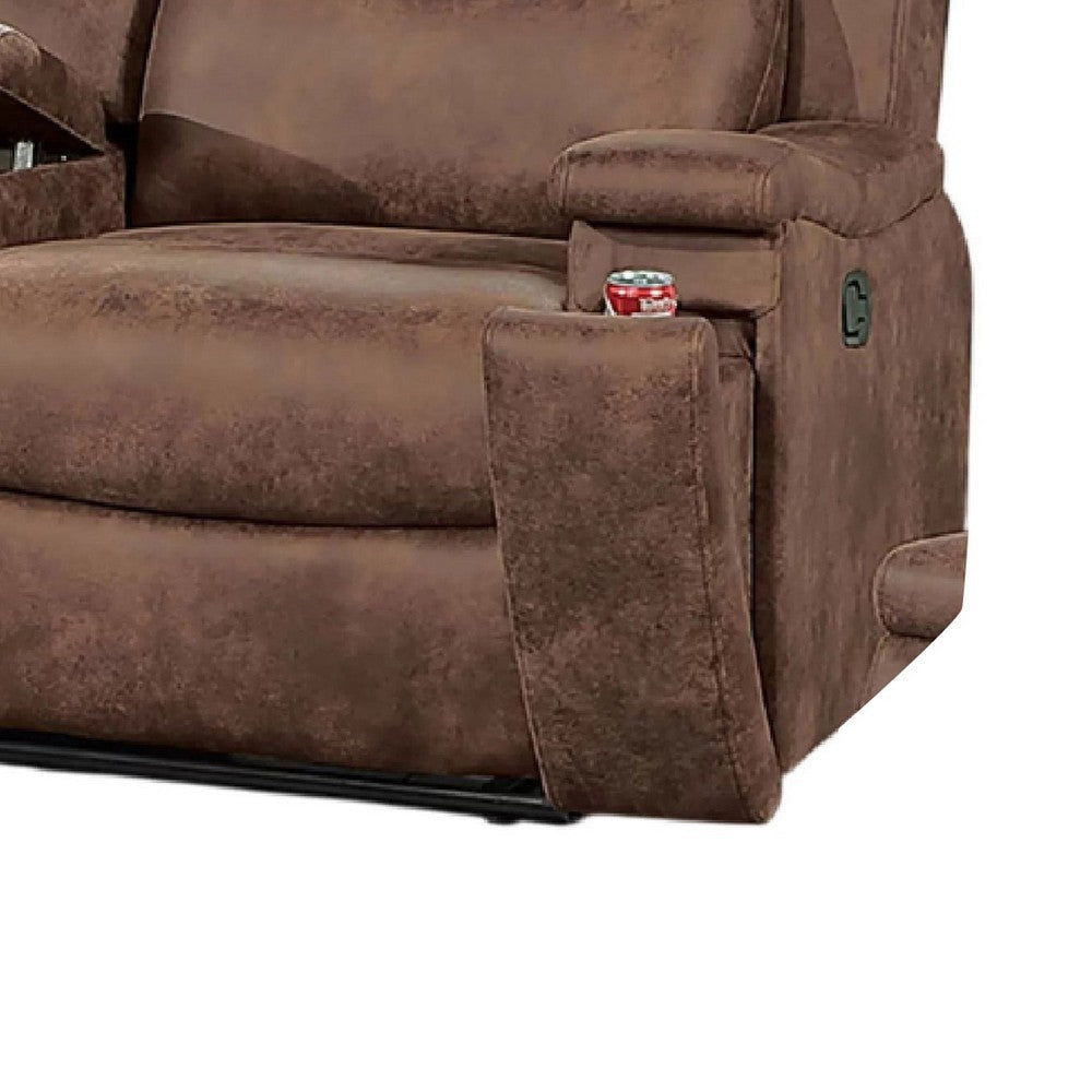 Verra Reclining Loveseat | Console | Cupholders | Brown Faux Leather | 71’’ BM341072
