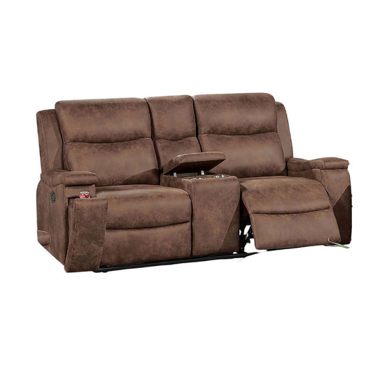 Verra Reclining Loveseat | Console | Cupholders | Brown Faux Leather | 71"