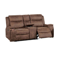 Verra Reclining Loveseat | Console | Cupholders | Brown Faux Leather | 71"