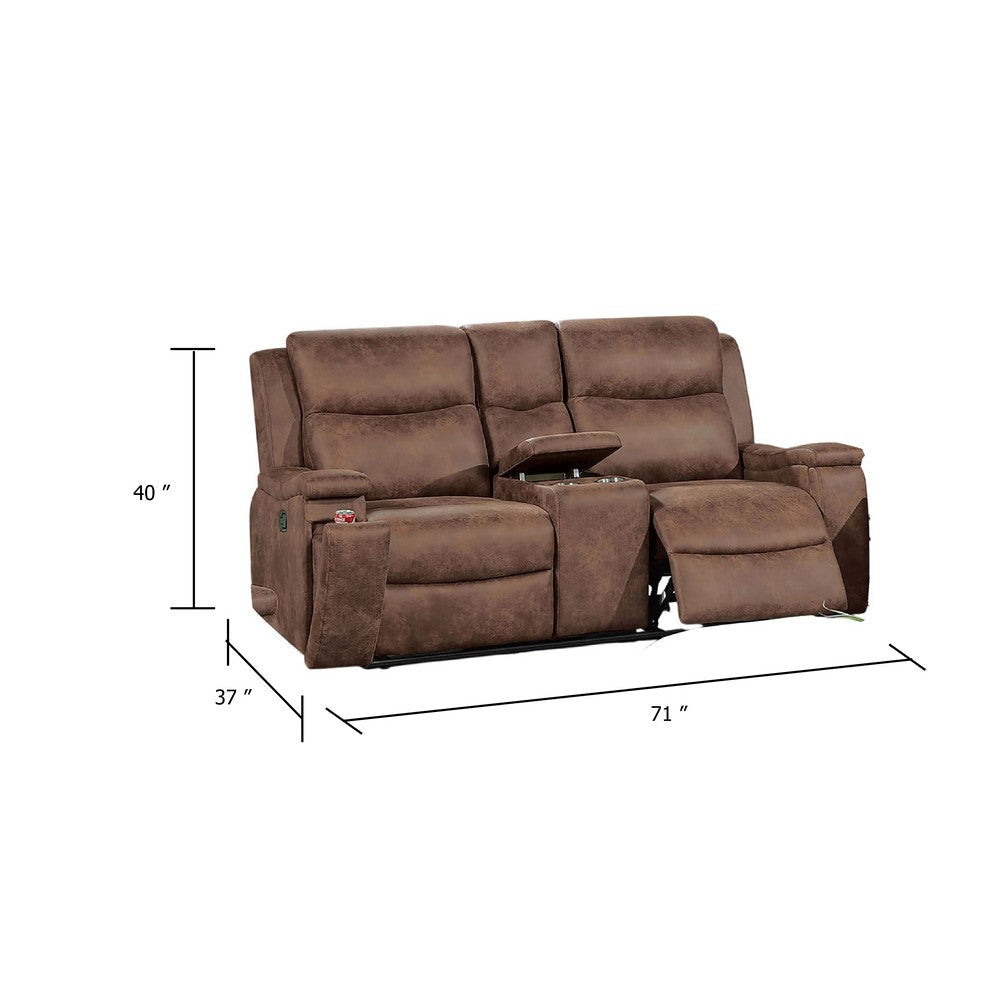 Verra Reclining Loveseat | Console | Cupholders | Brown Faux Leather | 71’’ BM341072