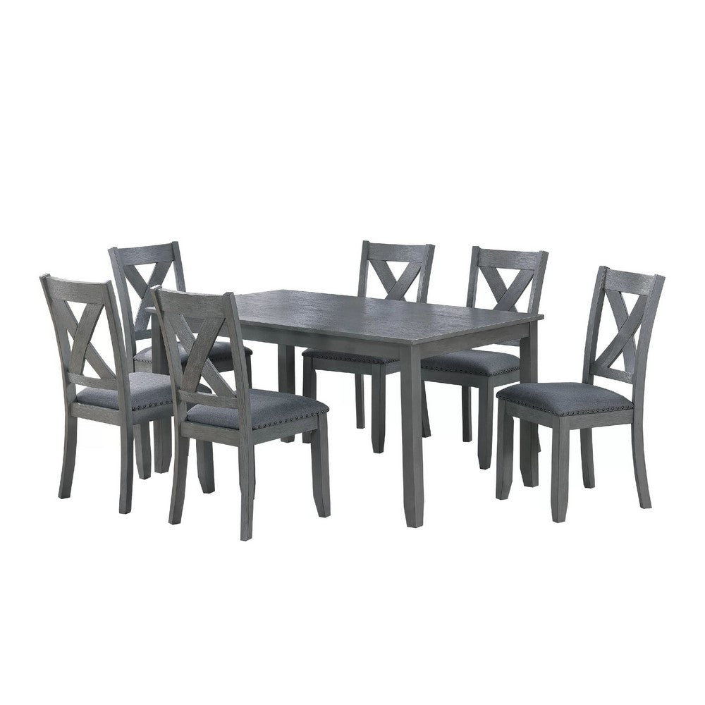 Carla 7pc Dining Table Set 6 Chairs | Nailhead Trim | Farmhouse Gray Wood