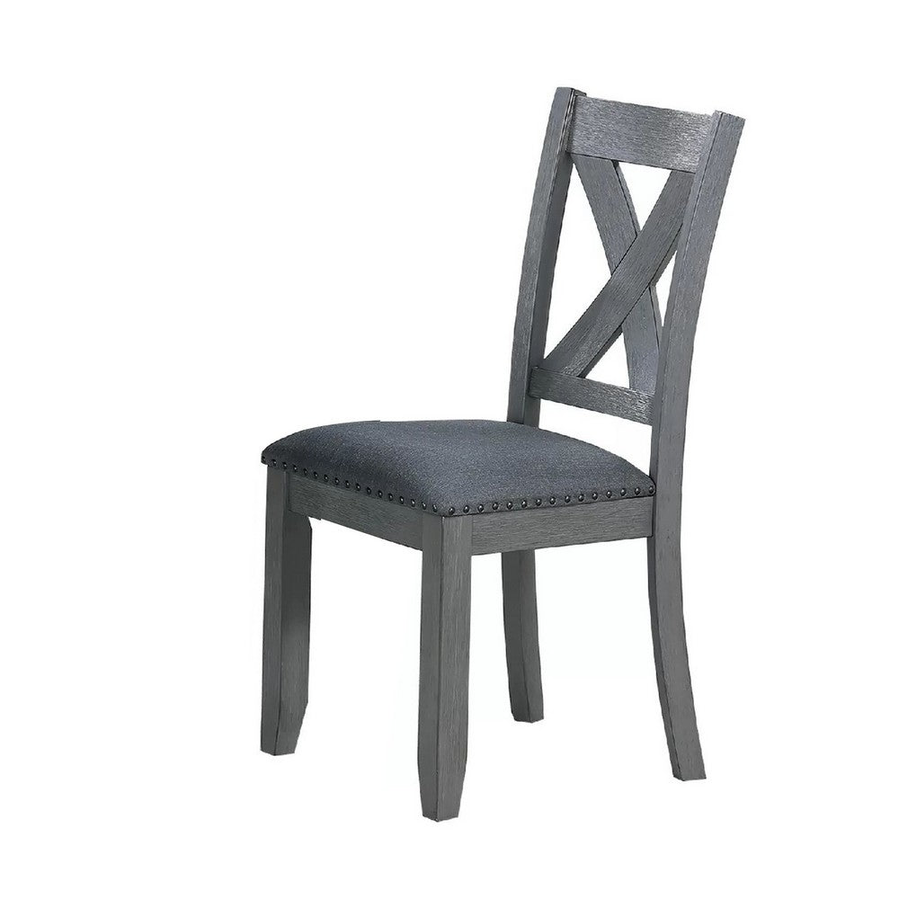 Carla 7pc Dining Table Set 6 Chairs | Nailhead Trim | Farmhouse Gray Wood