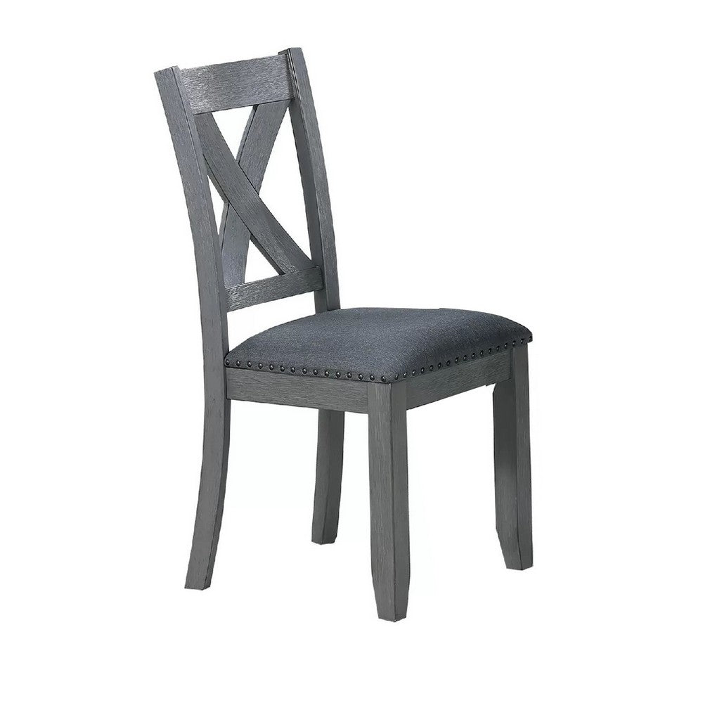 Carla 7pc Dining Table Set 6 Chairs | Nailhead Trim | Farmhouse Gray Wood
