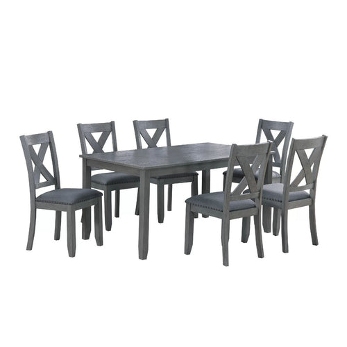 Carla 7pc Dining Table Set 6 Chairs | Nailhead Trim | Farmhouse Gray Wood