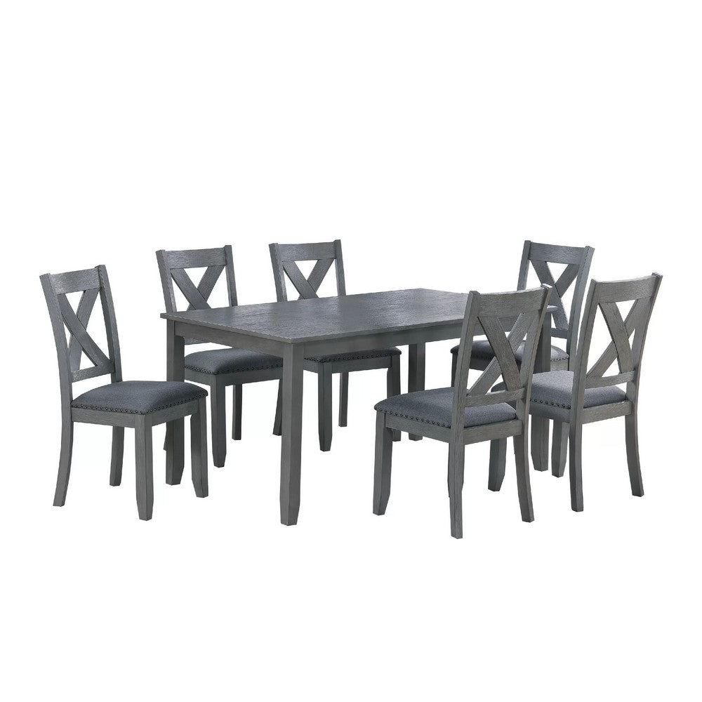 Carla 7pc Dining Table Set 6 Chairs | Nailhead Trim | Farmhouse Gray Wood