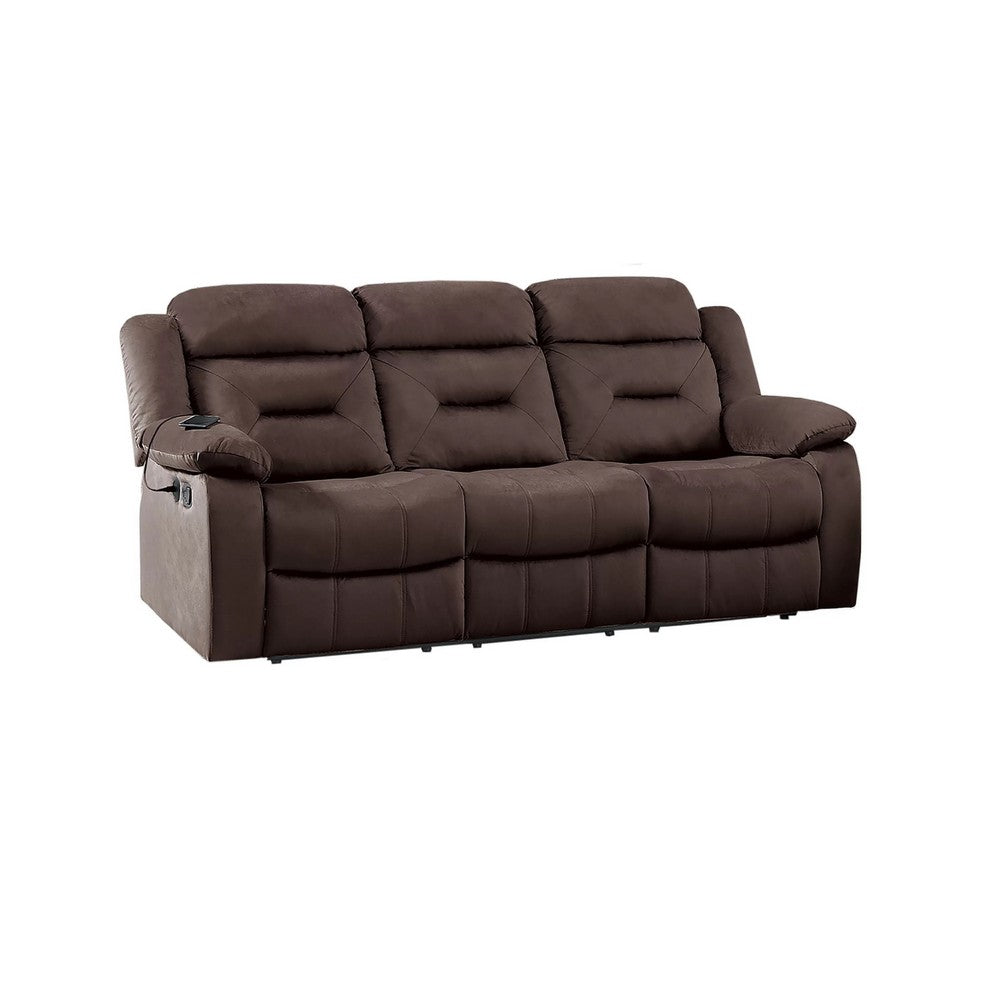 Harper Manual Reclining Sofa | USB Port | Brown Tufted Velvet | 84"