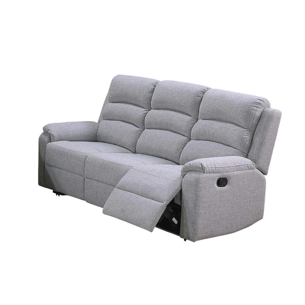 Sonia Manual Reclining Sofa | Bone White Channel-Tufted Burlap | 74"