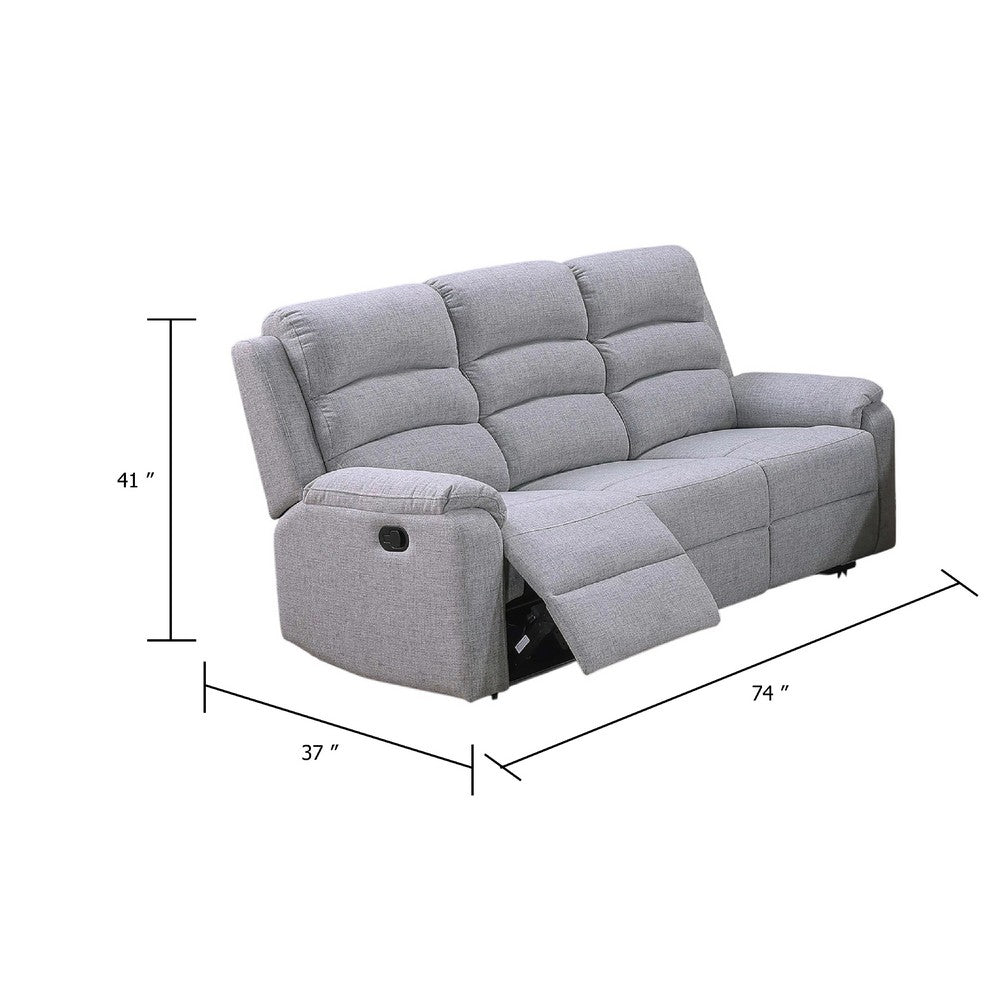 Sonia Manual Reclining Sofa | Bone White Channel-Tufted Burlap | 74"