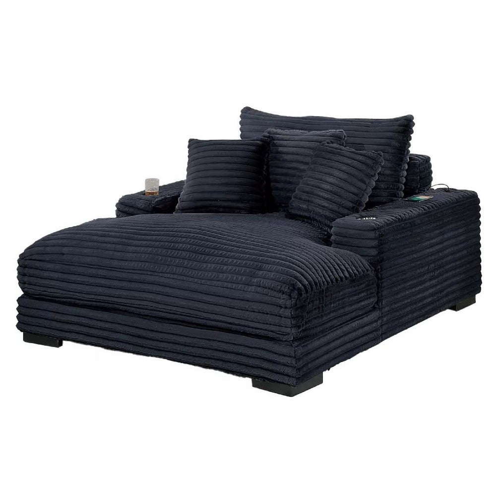 Terra Chaise Lounger | Cup Holder & USB Ports | Black Corduroy Fabric
