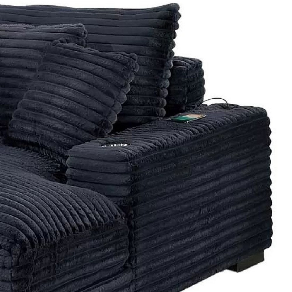 Terra Chaise Lounger | Cup Holder & USB Ports | Black Corduroy Fabric