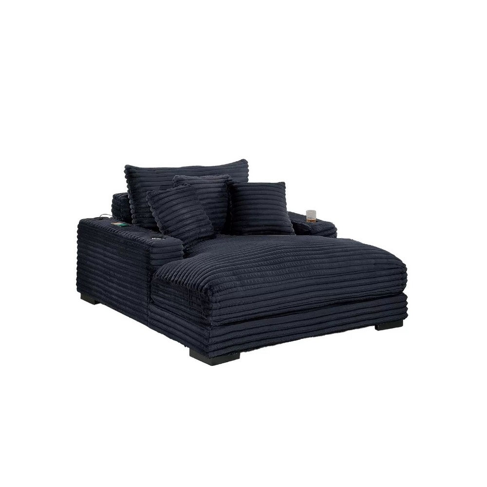 Terra Chaise Lounger | Cup Holder & USB Ports | Black Corduroy Fabric