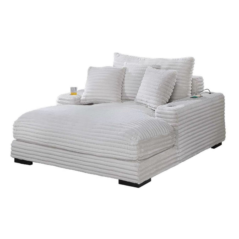 Terra Chaise Lounger | Cup Holder & USB Ports | Taupe Corduroy Fabric