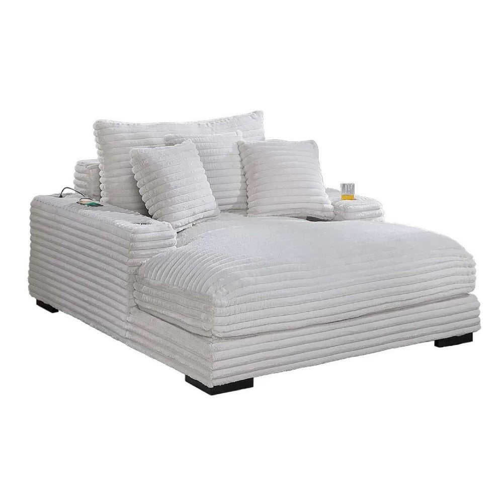 Terra Chaise Lounger | Cup Holder & USB Ports | Taupe Corduroy Fabric