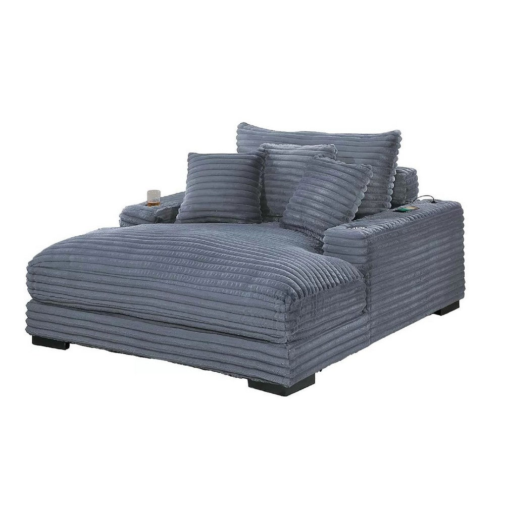 Terra Chaise Lounger | Cup Holder & USB Ports | Gray Corduroy Fabric