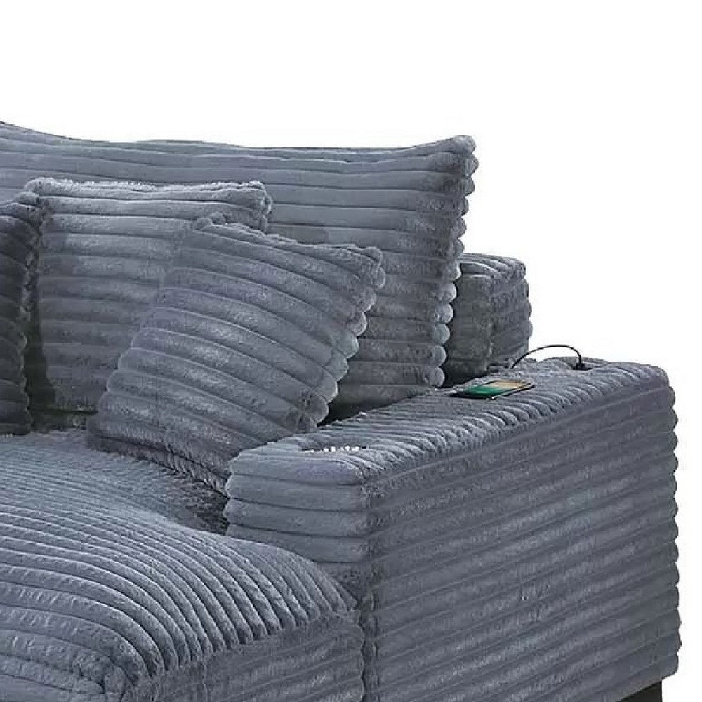 Terra Chaise Lounger | Cup Holder & USB Ports | Gray Corduroy Fabric