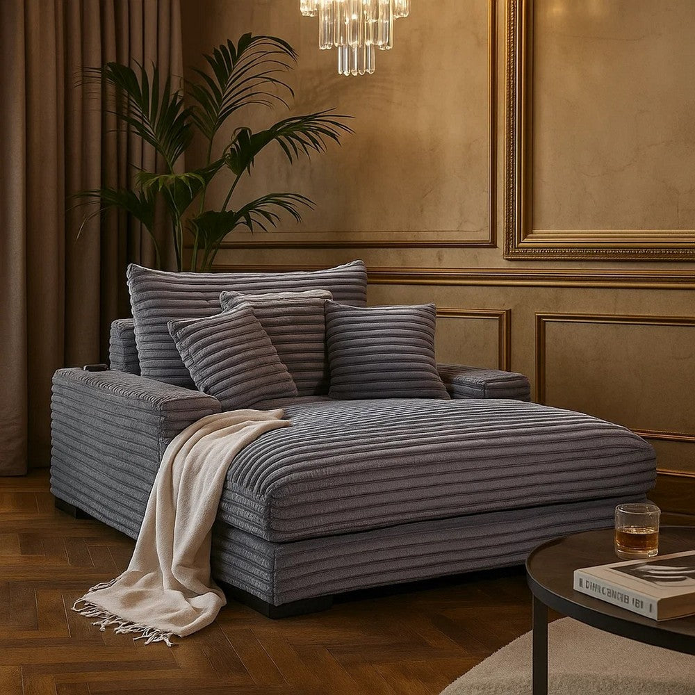 Terra Chaise Lounger | Cup Holder & USB Ports | Gray Corduroy Fabric