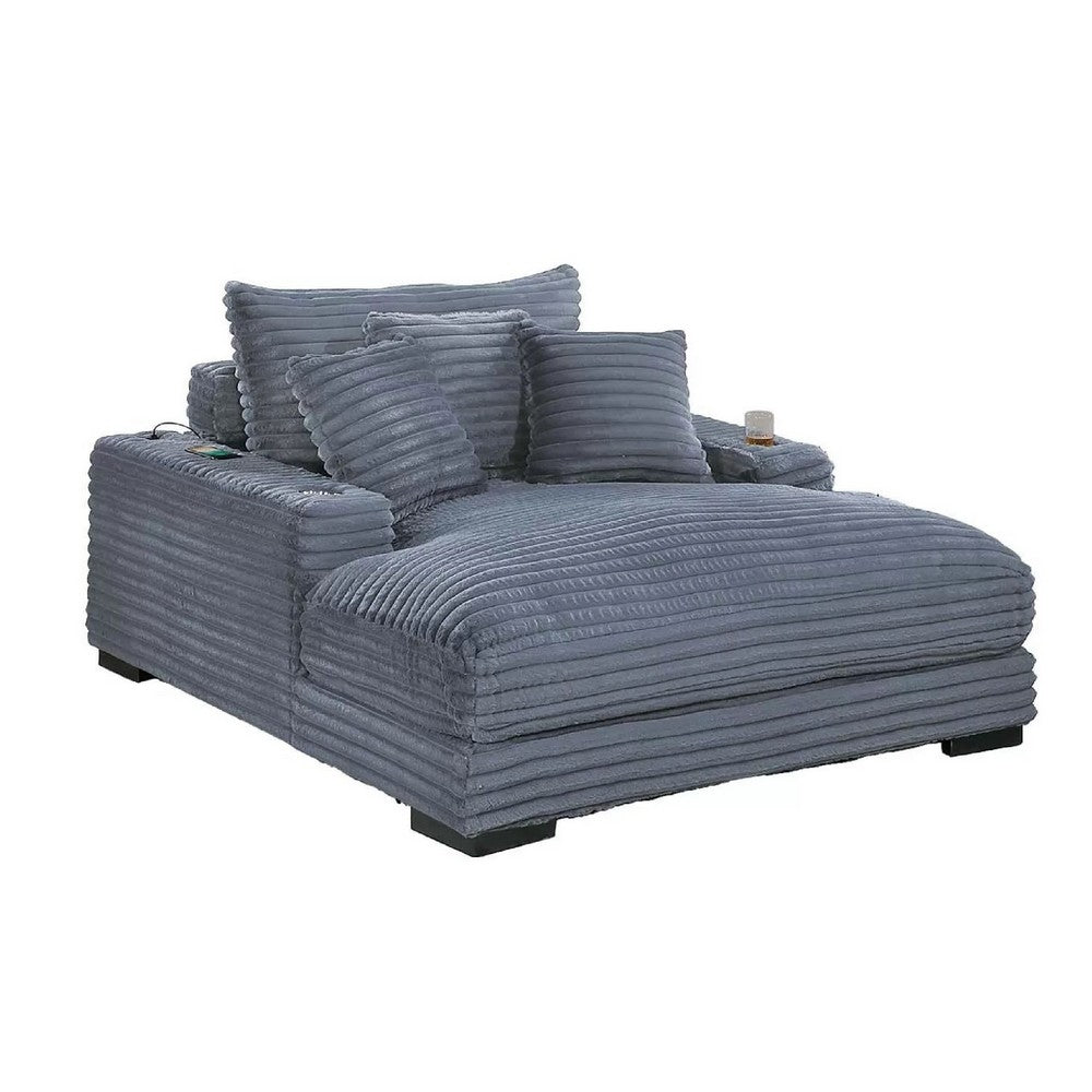 Terra Chaise Lounger | Cup Holder & USB Ports | Gray Corduroy Fabric