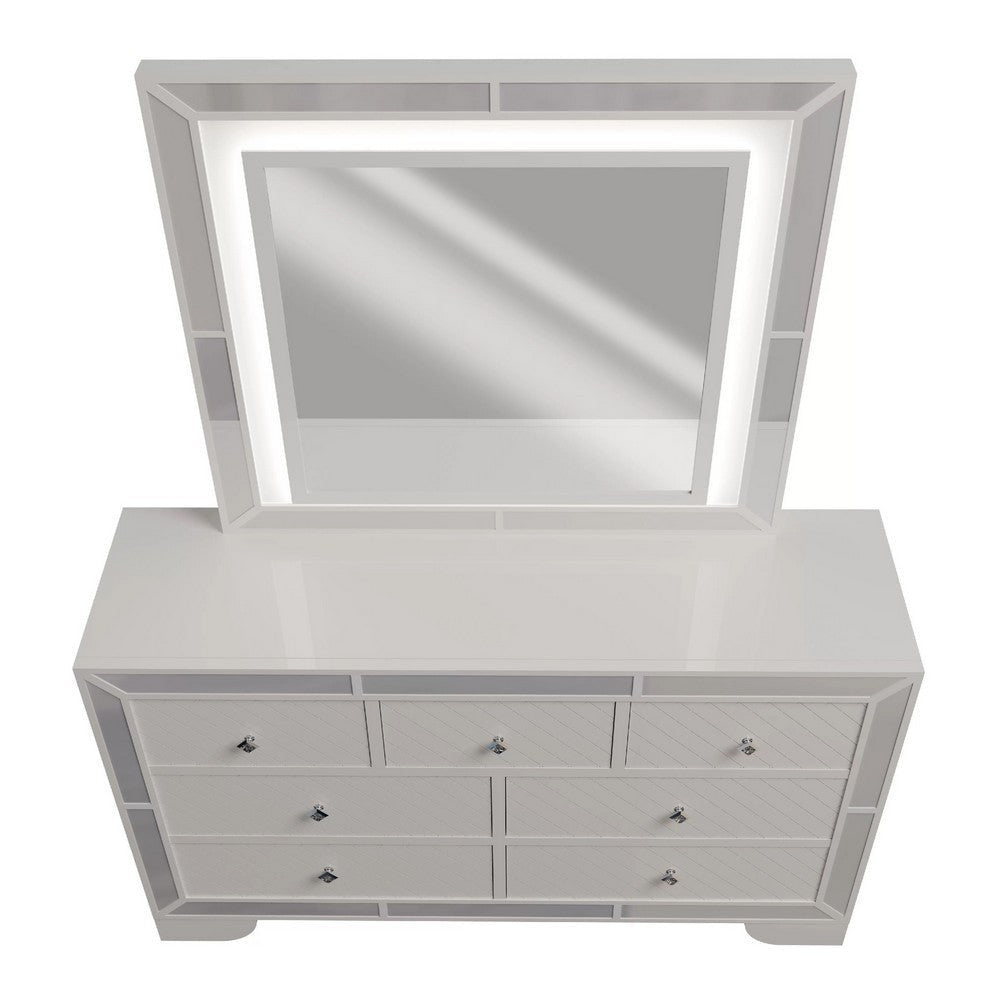 Athon Wide Dresser w 7 Drawers | Diamond Patterns | Ivory Wood BM341080