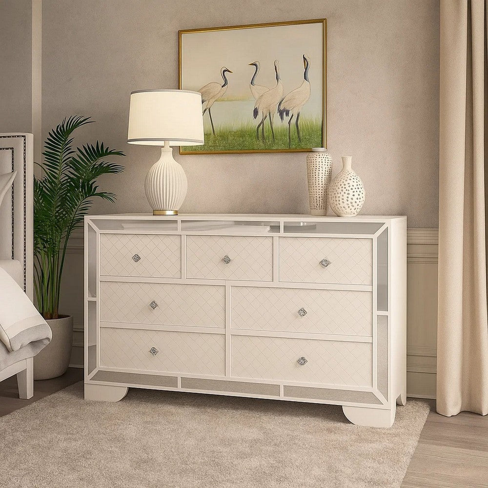 Athon Wide Dresser w 7 Drawers | Diamond Patterns | Ivory Wood BM341080