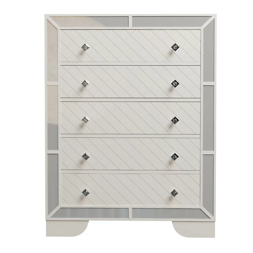 Athon Tall Dresser Chest w 5 Drawers | Diamond Patterns | Ivory Wood BM341081