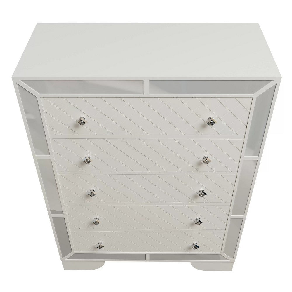 Athon Tall Dresser Chest w 5 Drawers | Diamond Patterns | Ivory Wood BM341081