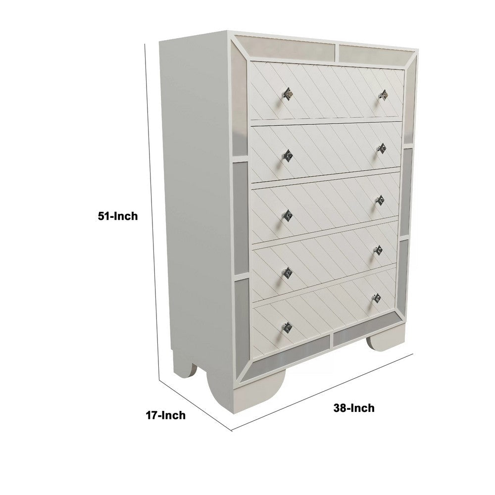 Athon Tall Dresser Chest w 5 Drawers | Diamond Patterns | Ivory Wood BM341081