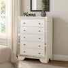 Athon Tall Dresser Chest w 5 Drawers | Diamond Patterns | Ivory Wood