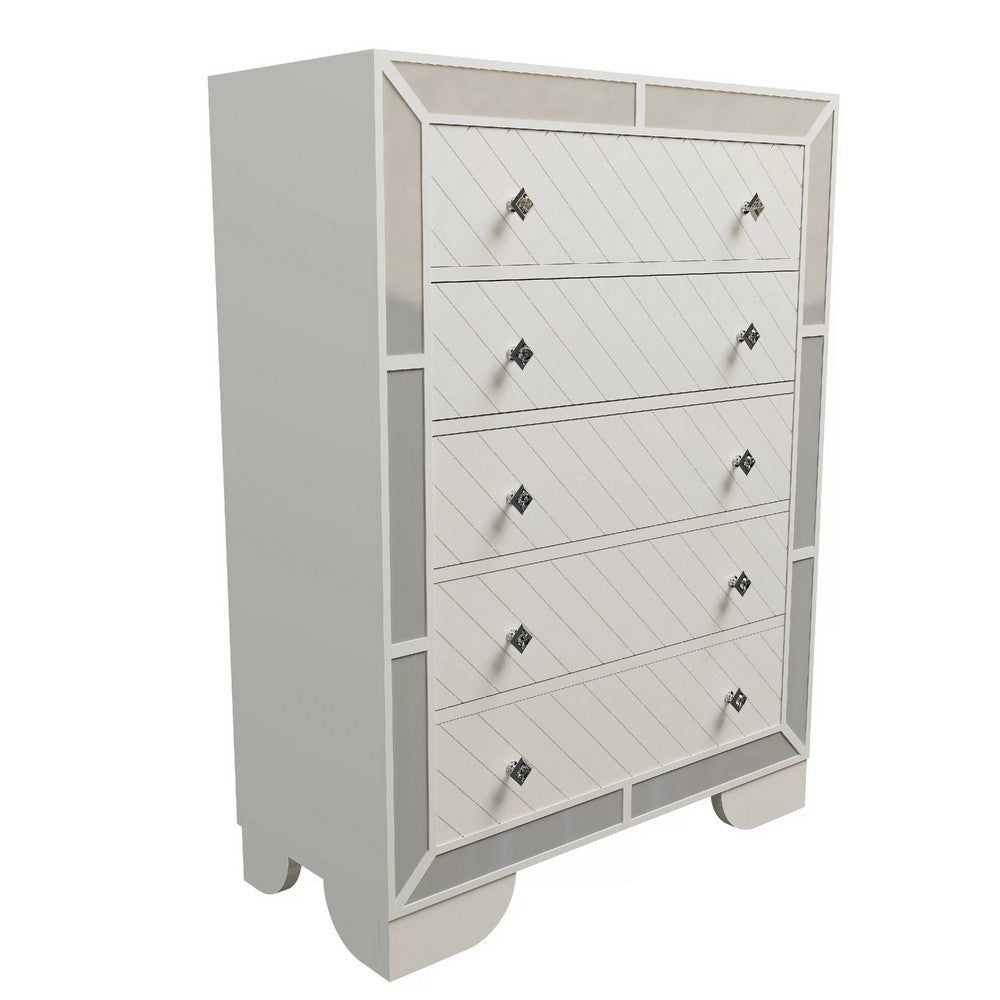 Athon Tall Dresser Chest w 5 Drawers | Diamond Patterns | Ivory Wood BM341081