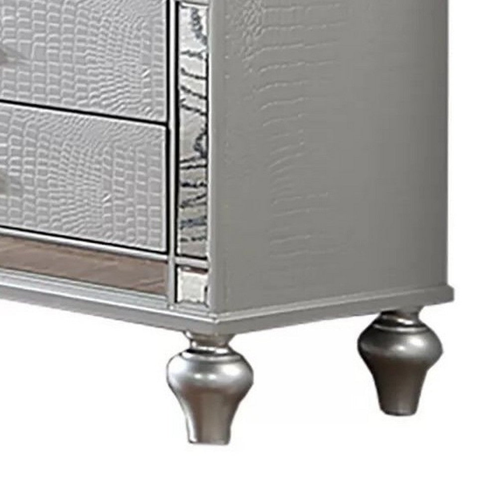 Bailey Wide Dresser | Mirror Trim & 9 Drawers | Silver Wood BM341082