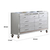 Bailey Wide Dresser | Mirror Trim & 9 Drawers | Silver Wood BM341082