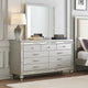 Bailey Wide Dresser | Mirror Trim & 9 Drawers | Silver Wood BM341082