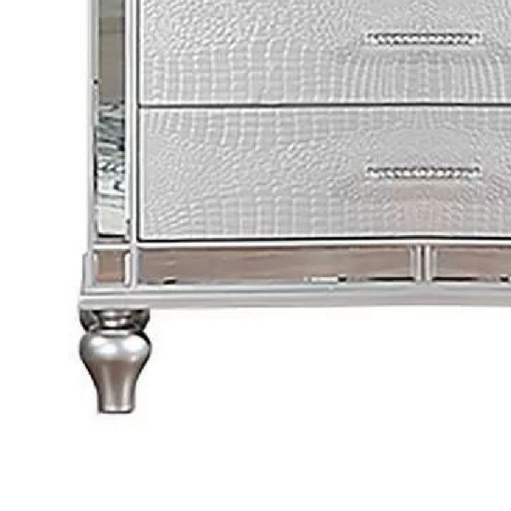 Bailey Tall Dresser Chest | Mirror Trim & 5 Drawers | Silver Wood BM341083