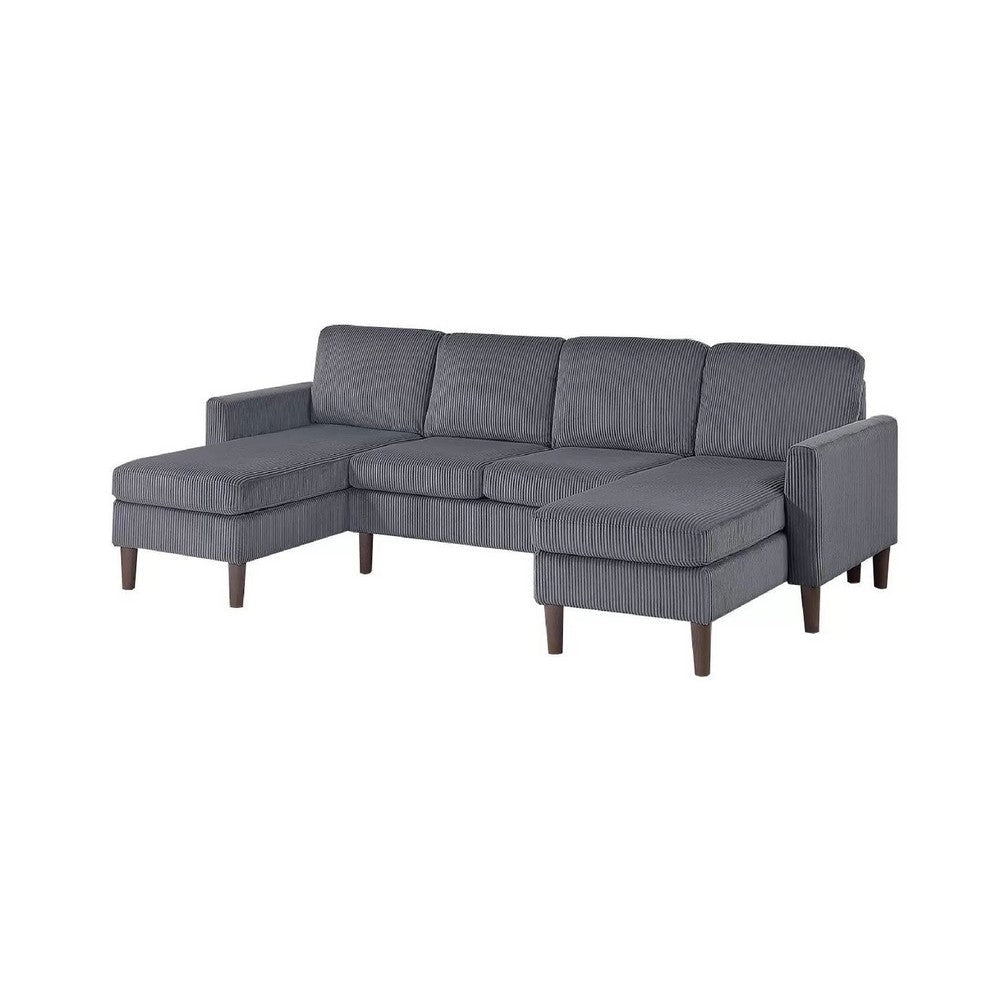 Nyla All-In-One Sectional Sofa Set w Double Chaise | Dark Gray Corduroy