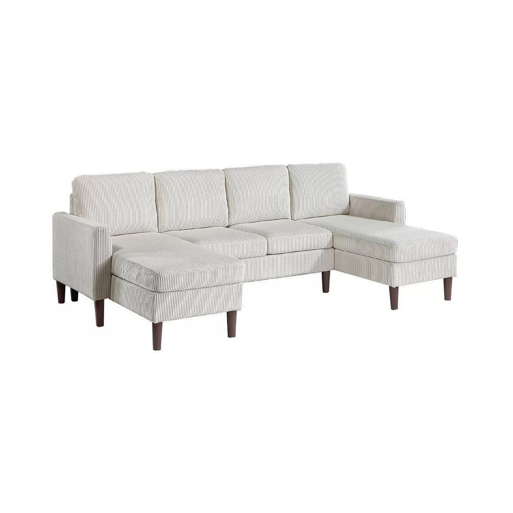 Nyla All-In-One Sectional Sofa Set w Double Chaise | Beige Corduroy