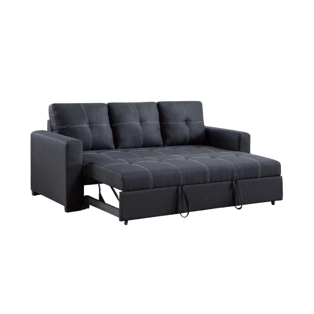 Angela Convertible Sofa w Pull-Out Bed | Black Cross Stitch Polyfiber BM341086