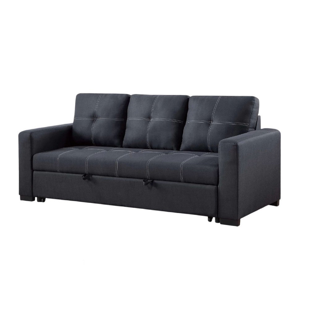 Angela Convertible Sofa w Pull-Out Bed | Black Cross Stitch Polyfiber BM341086