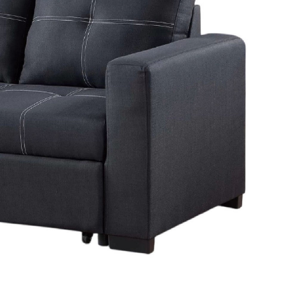 Angela Convertible Sofa w Pull-Out Bed | Black Cross Stitch Polyfiber BM341086
