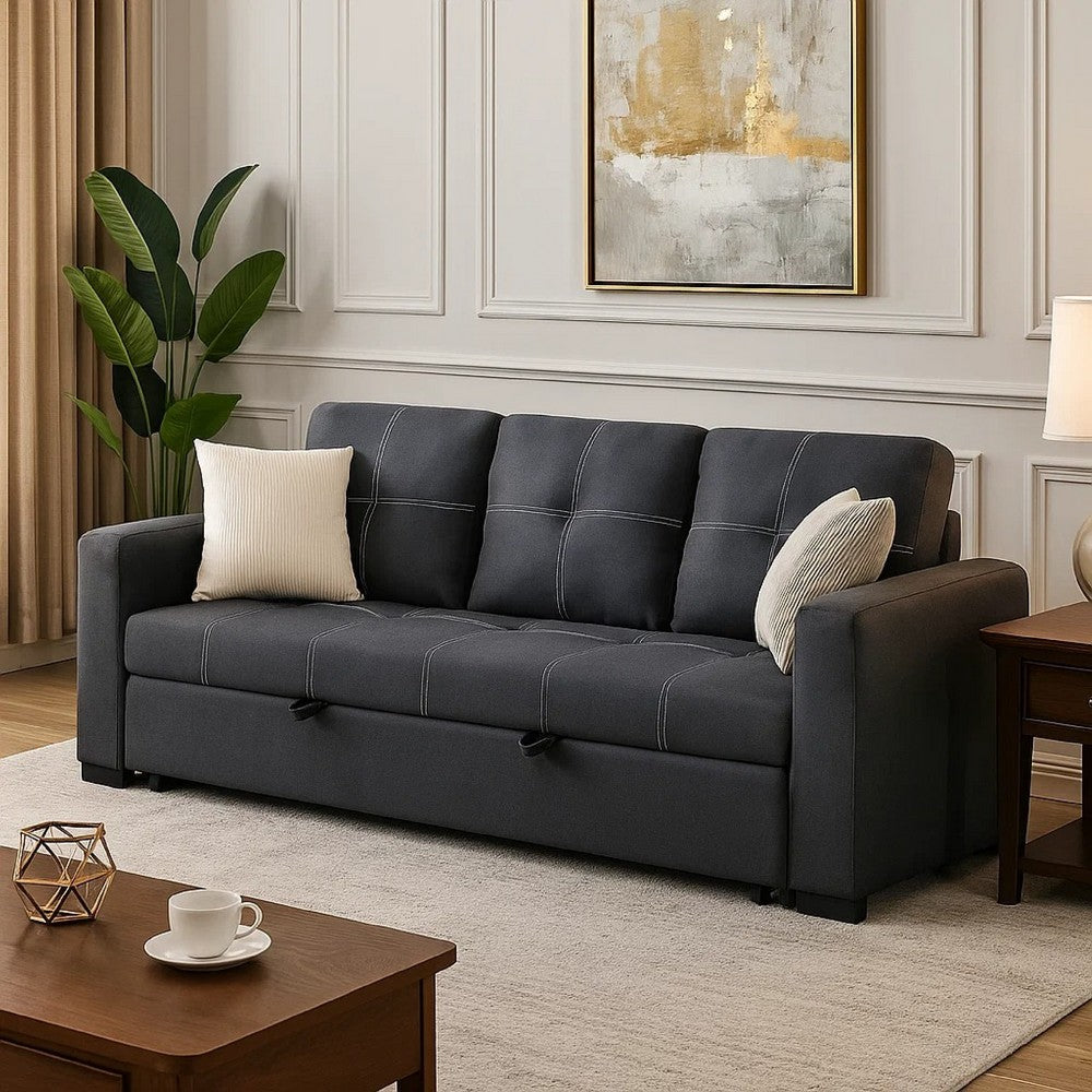 Angela Convertible Sofa w Pull-Out Bed | Black Cross Stitch Polyfiber