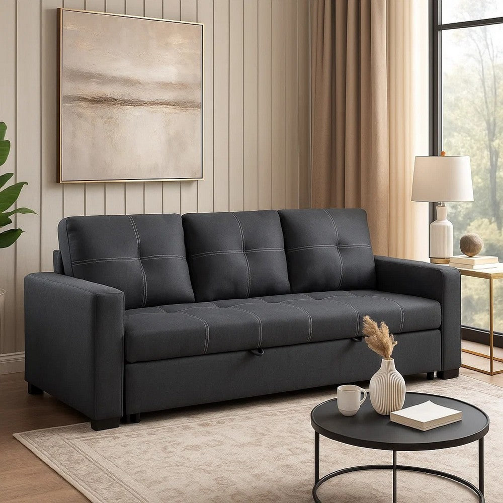 Angela Convertible Sofa w Pull-Out Bed | Black Cross Stitch Polyfiber